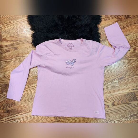 Life is Good Pink Bubble Bath Relaxed Fit Long Sleeve T-Shirt Size L - Picture 1 of 8